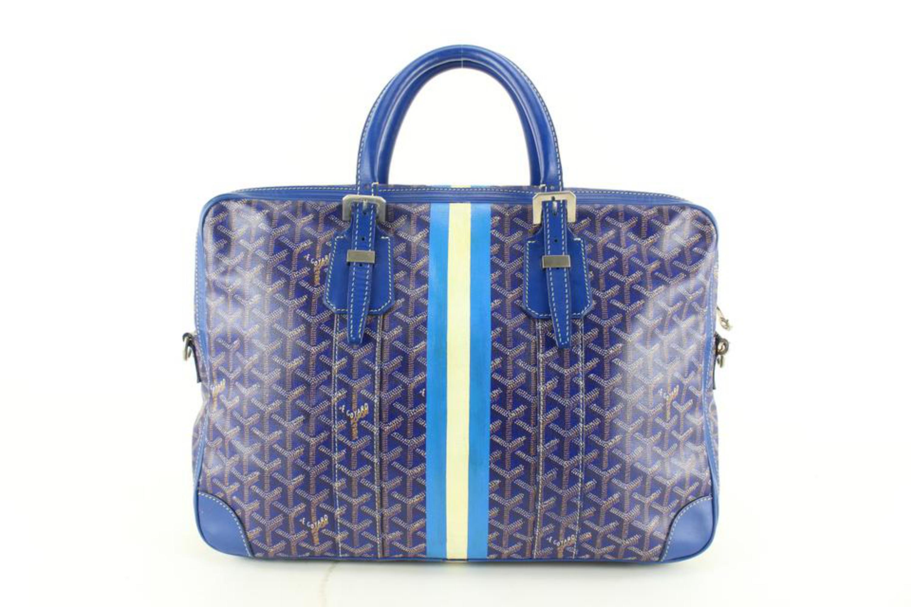 Goyard Blue Chevron Ambassade MM Briefcase 16gy712s In Good Condition In Dix hills, NY