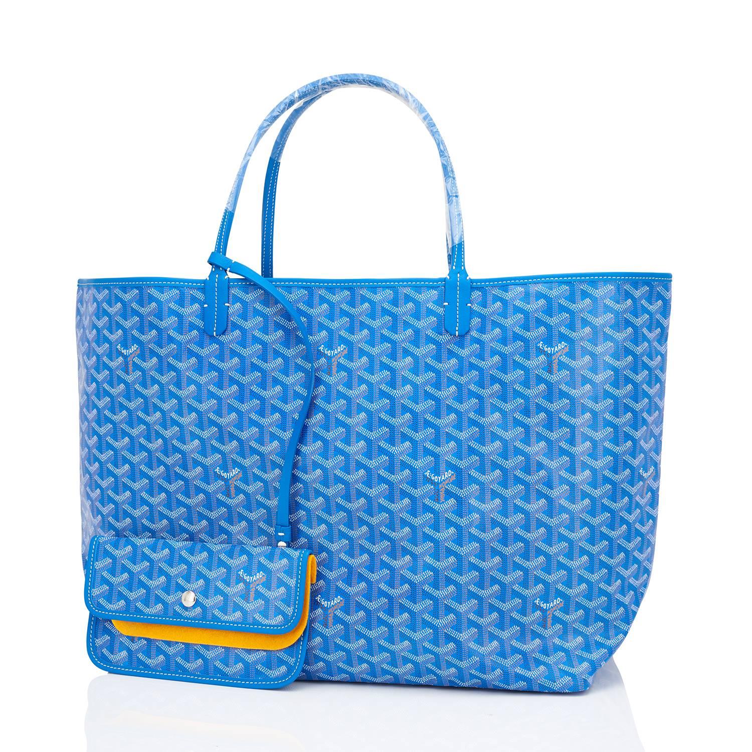 Goyard Bleu Claire St Louis GM Chevron Tote Bag 
Brand New. Store Fresh. Pristine Condition (with plastic on handles) 
Perfect gift! Comes with yellow Goyard sleeper and inner organizational pochette. 
This is the famous Goyard Chevron Tote in the