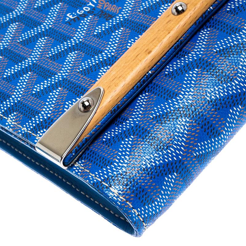 Women's Goyard Blue Coated Canvas Monte Carlo Bois Clutch For Sale