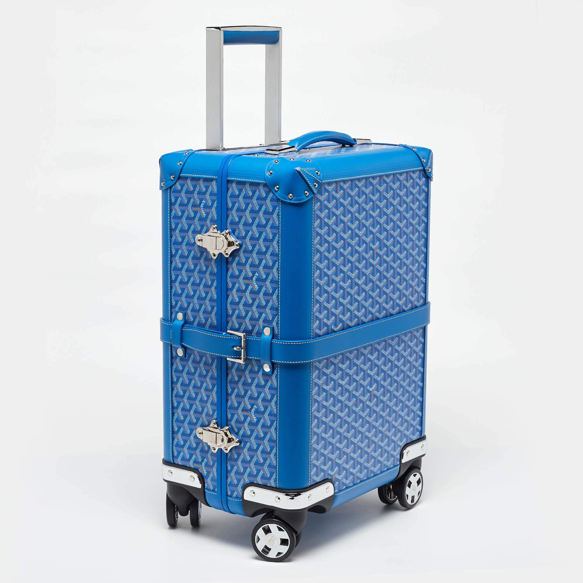 Goyard Blue Goyardine Coated Canvas and Leather Bourget PM Trolley In Good Condition In Dubai, Al Qouz 2