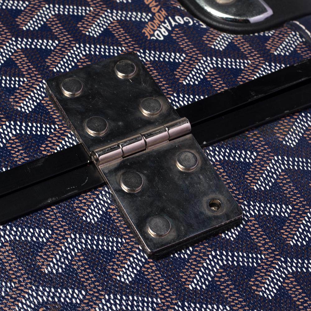 Goyard Blue Goyardine Coated Canvas and Leather Bourget PM Trolley In Fair Condition In Dubai, Al Qouz 2