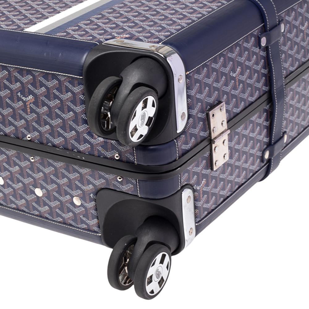 Men's Goyard Blue Goyardine Coated Canvas and Leather Bourget PM Trolley