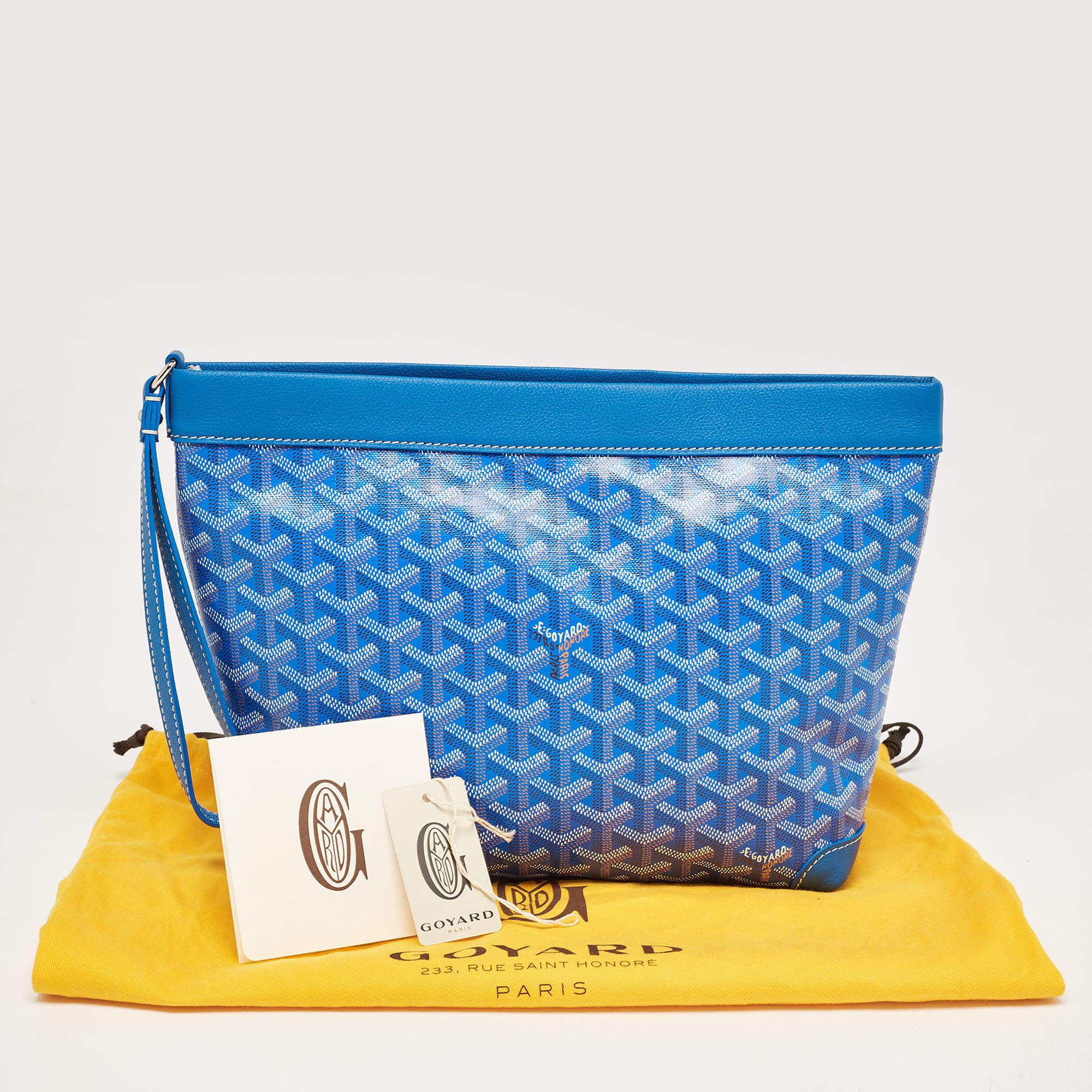 Goyard Blue Goyardine Coated Canvas and Leather Conti Pouch For Sale 7