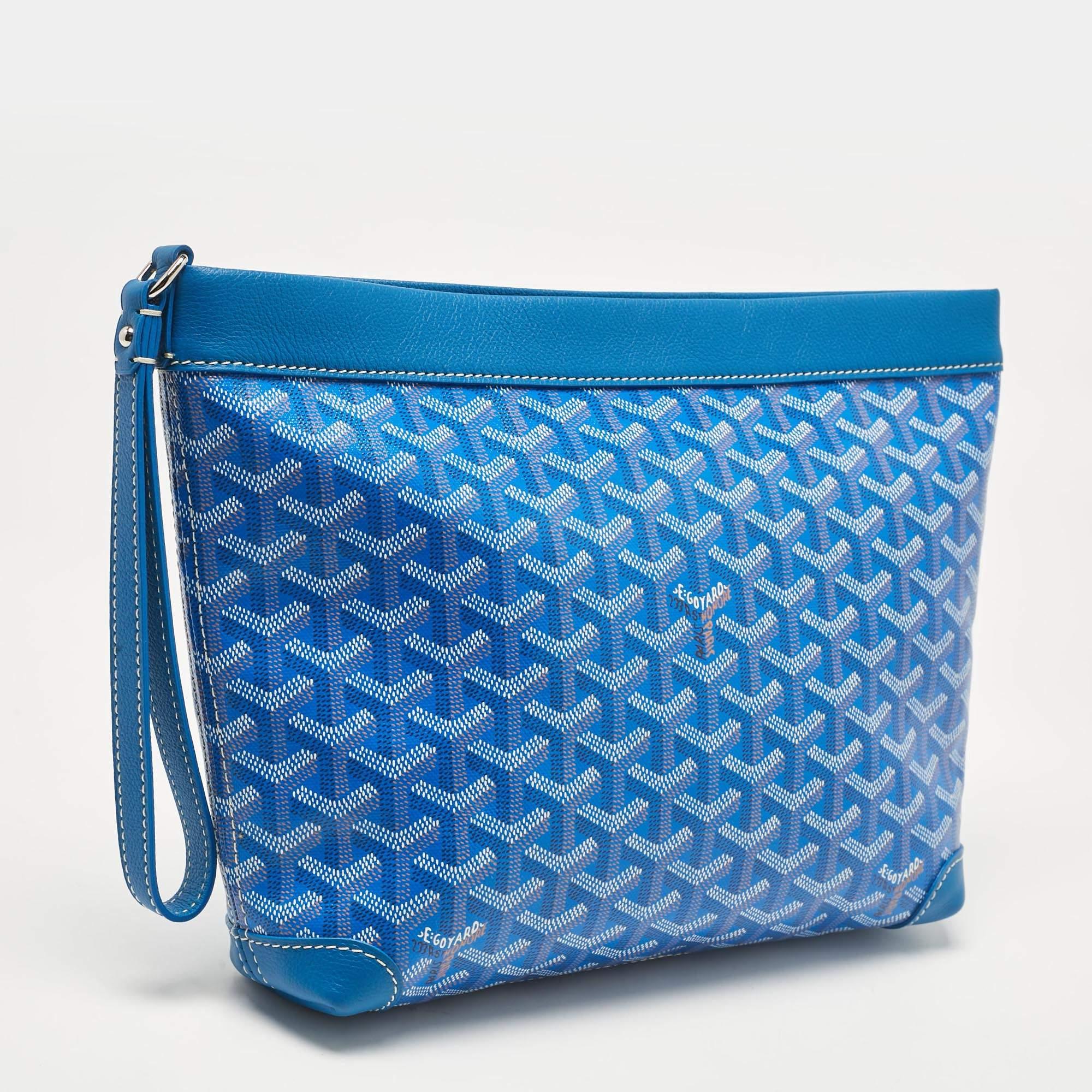 Goyard Blue Goyardine Coated Canvas and Leather Conti Pouch In New Condition For Sale In Dubai, Al Qouz 2