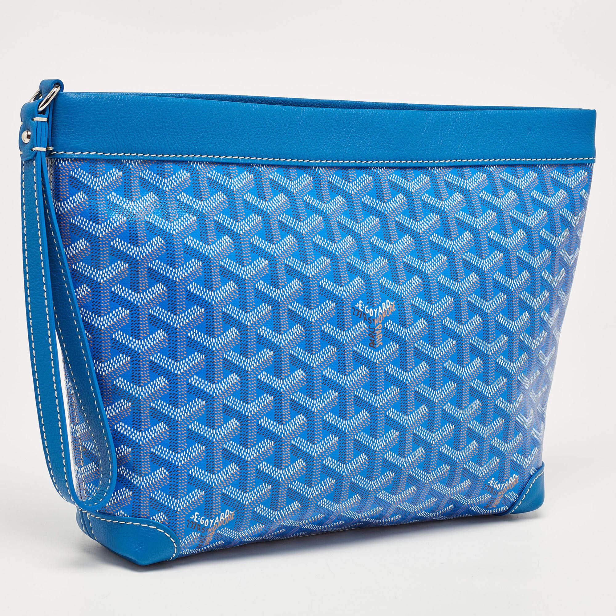 Goyard Blue Goyardine Coated Canvas and Leather Conti Pouch For Sale 1