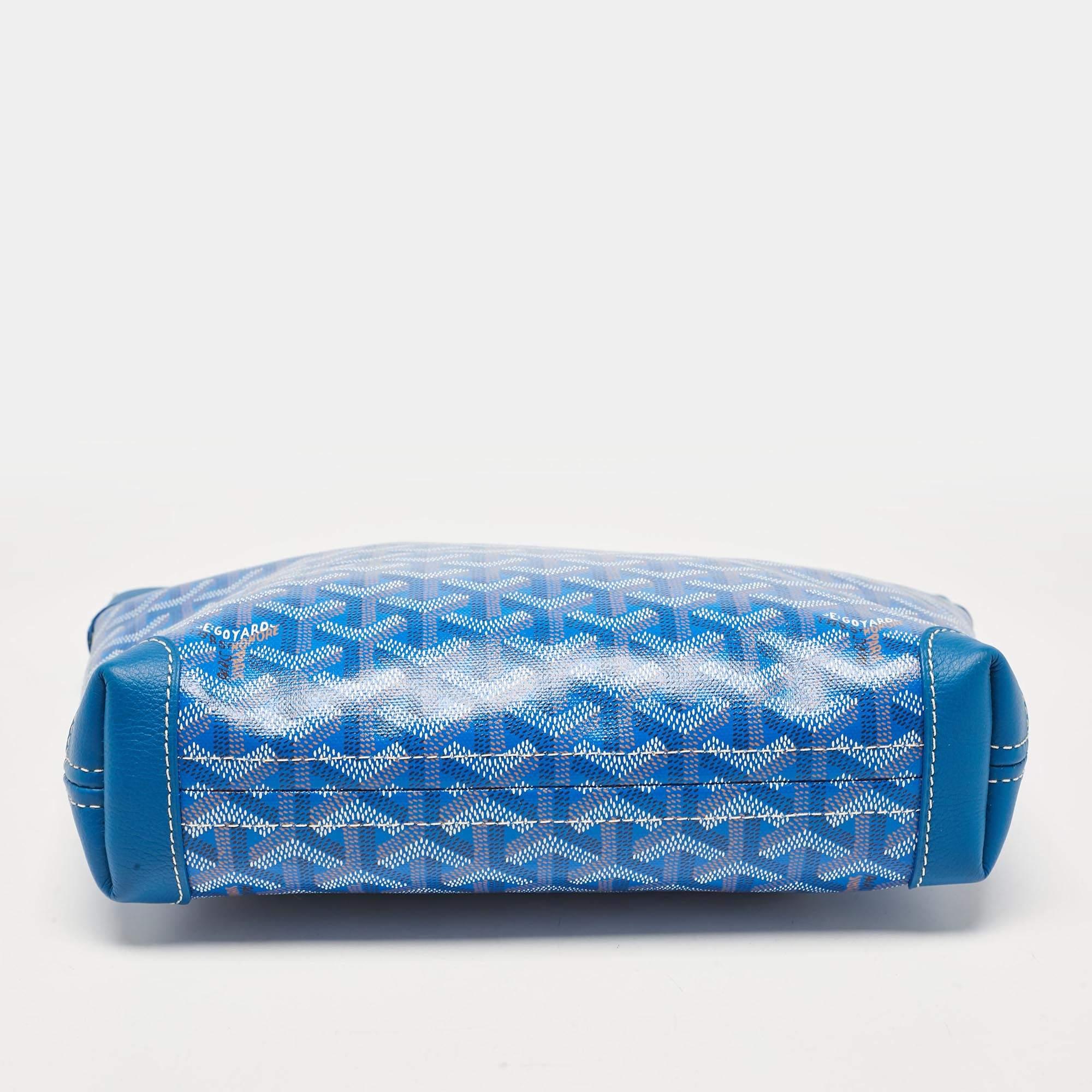 Goyard Blue Goyardine Coated Canvas and Leather Conti Pouch For Sale 2