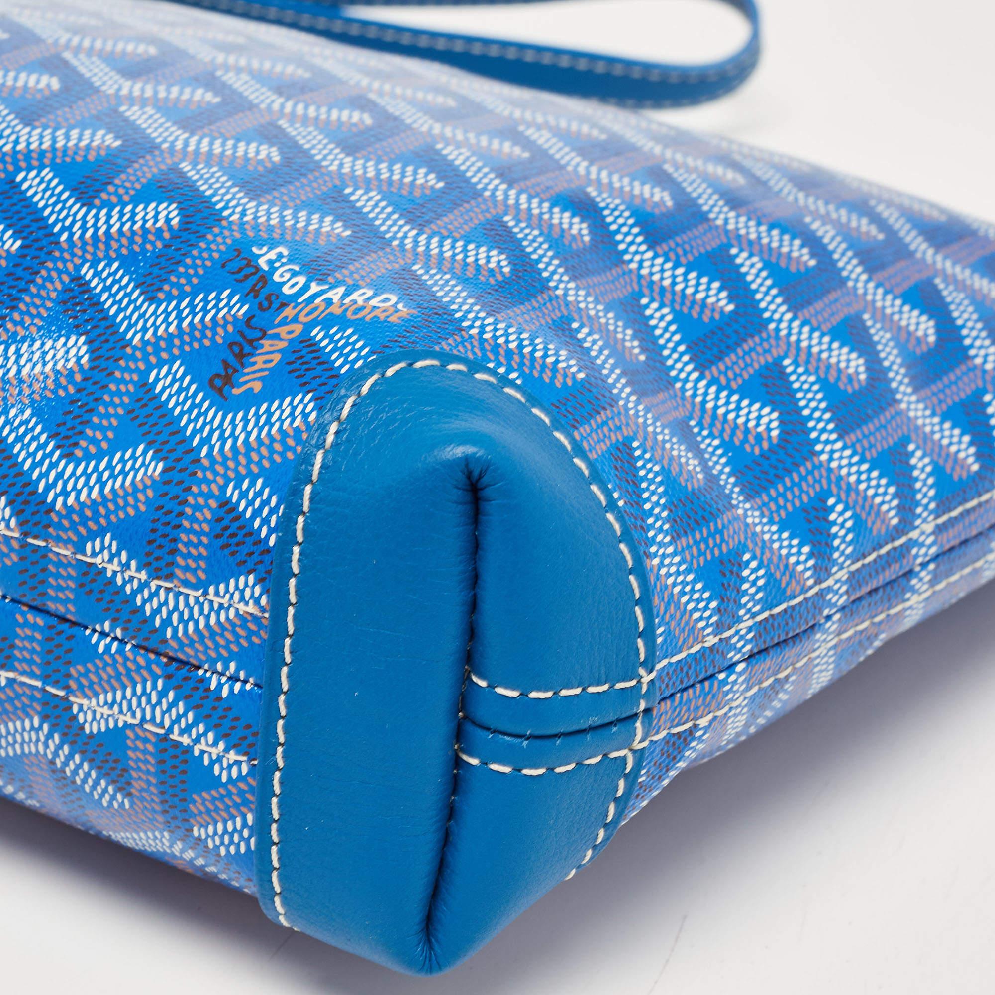 Goyard Blue Goyardine Coated Canvas and Leather Conti Pouch For Sale 2