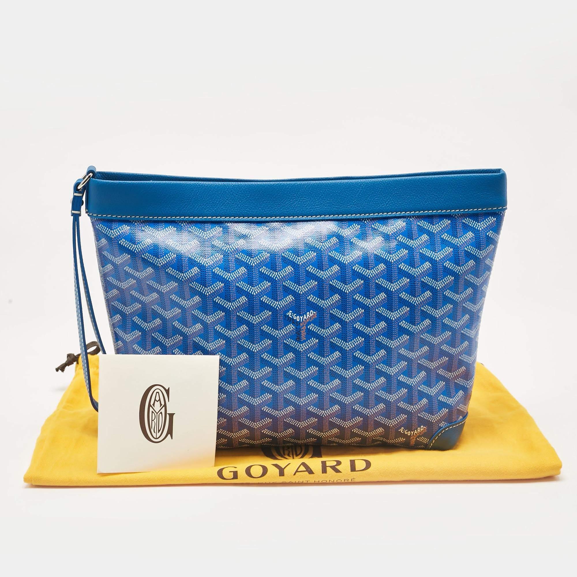 Goyard Blue Goyardine Coated Canvas and Leather Conti Pouch For Sale 3