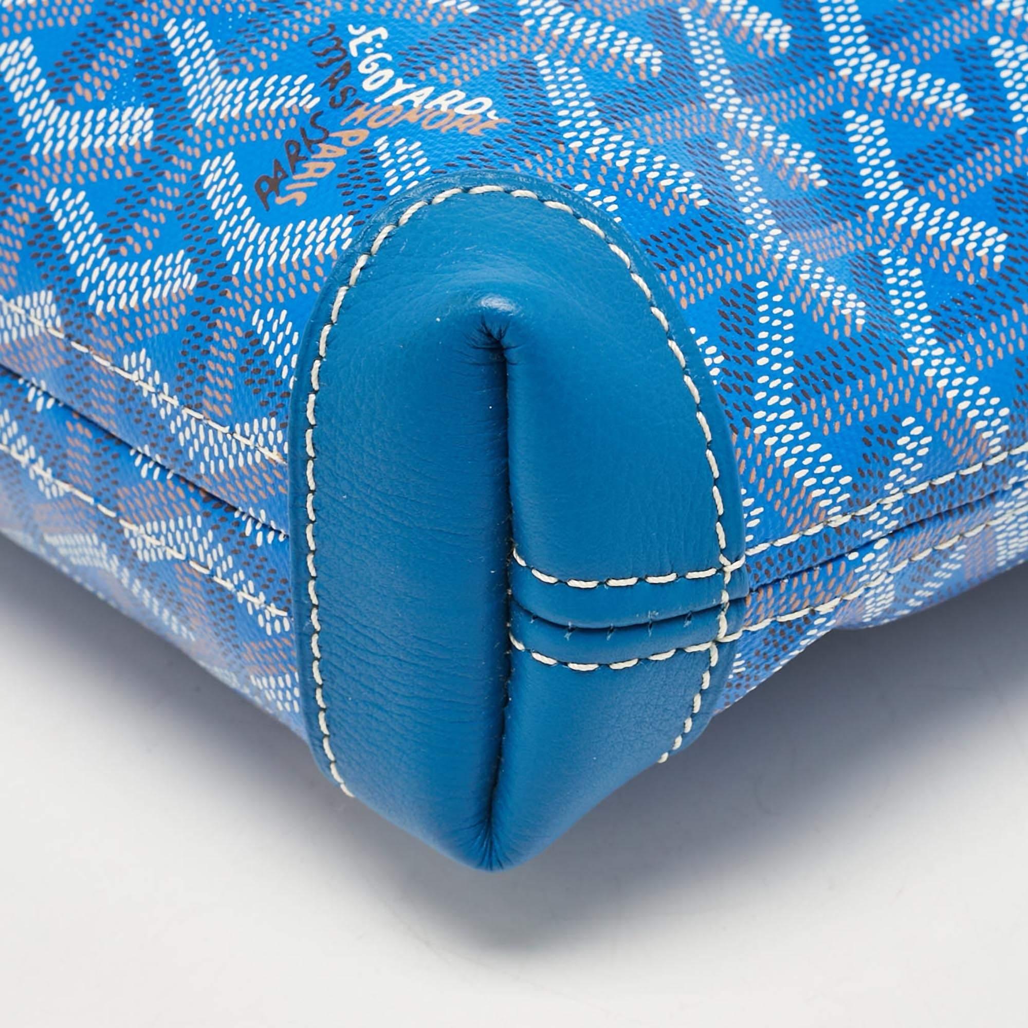 Goyard Blue Goyardine Coated Canvas and Leather Conti Pouch For Sale 5