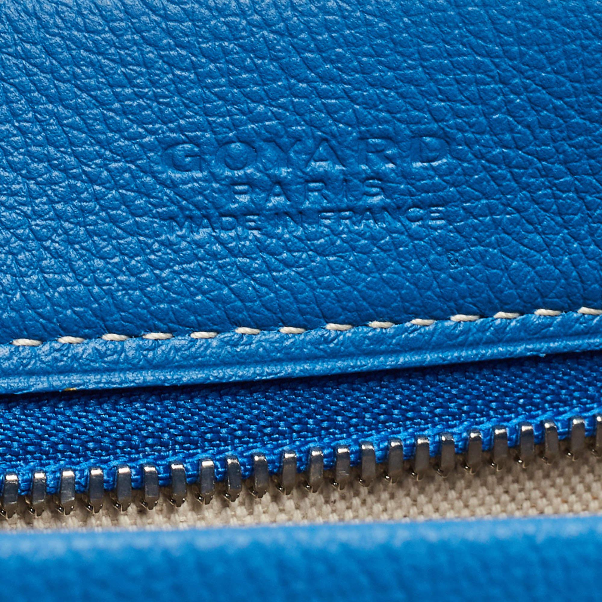 Goyard Blue Goyardine Coated Canvas and Leather Conti Pouch For Sale 5