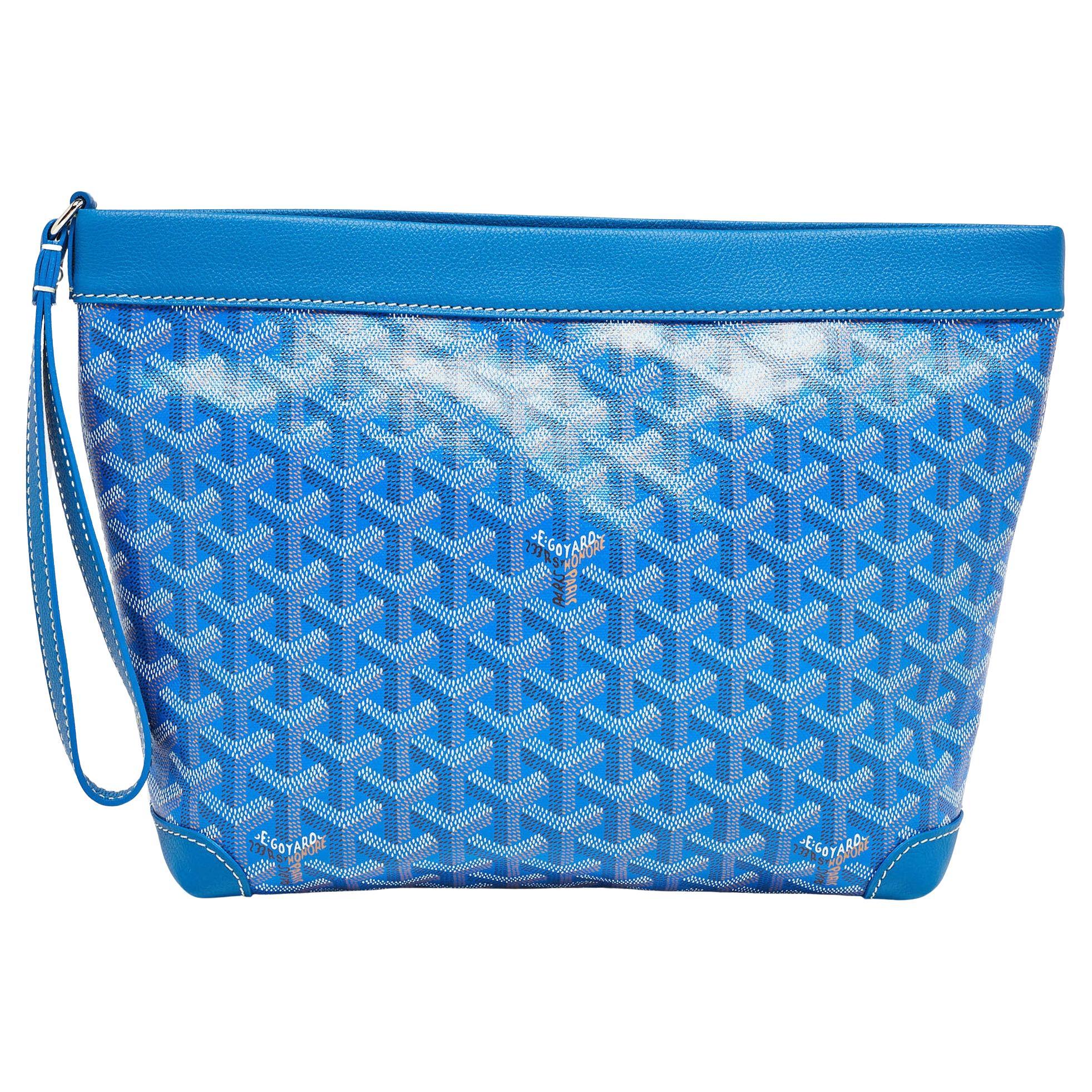 Goyard Blue Goyardine Coated Canvas and Leather Conti Pouch For Sale