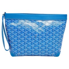 Used Goyard Blue Goyardine Coated Canvas and Leather Conti Pouch