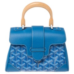 Goyard Blue Goyardine Mini Saigon Top Handle Bag en toile enduite et cuir