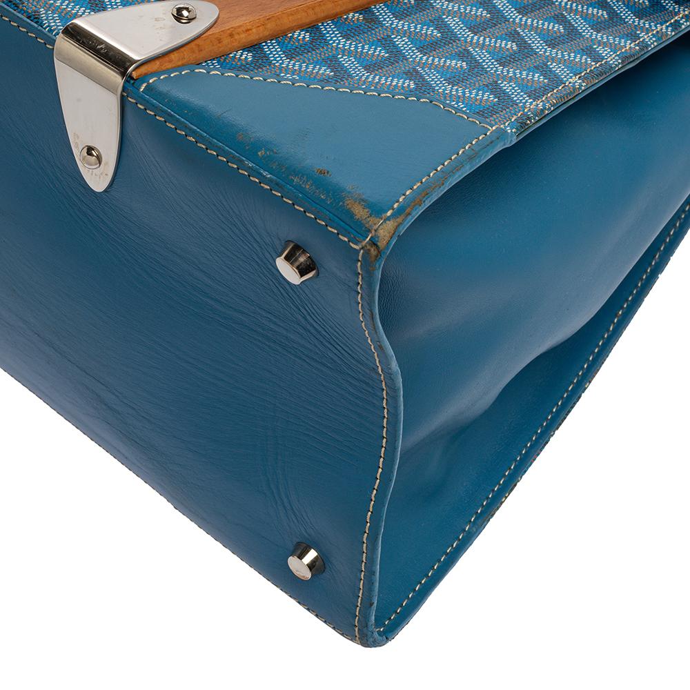 Goyard Blue Goyardine Coated Canvas and Leather Saigon Top Handle Bag 3