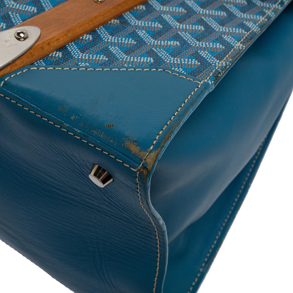 Borsa Saigon con manico superiore in tela e pelle blu di Goyard 6