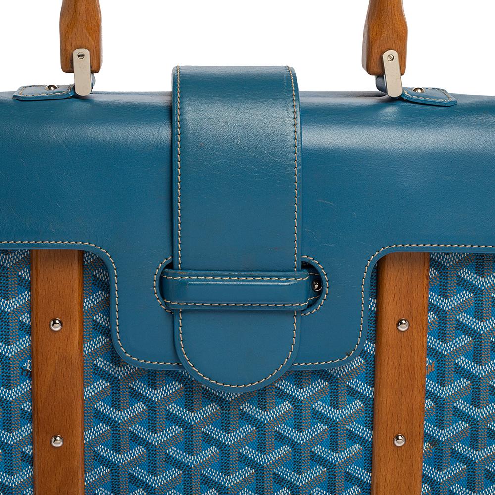 Goyard Blue Goyardine Coated Canvas and Leather Saigon Top Handle Bag In Fair Condition In Dubai, Al Qouz 2