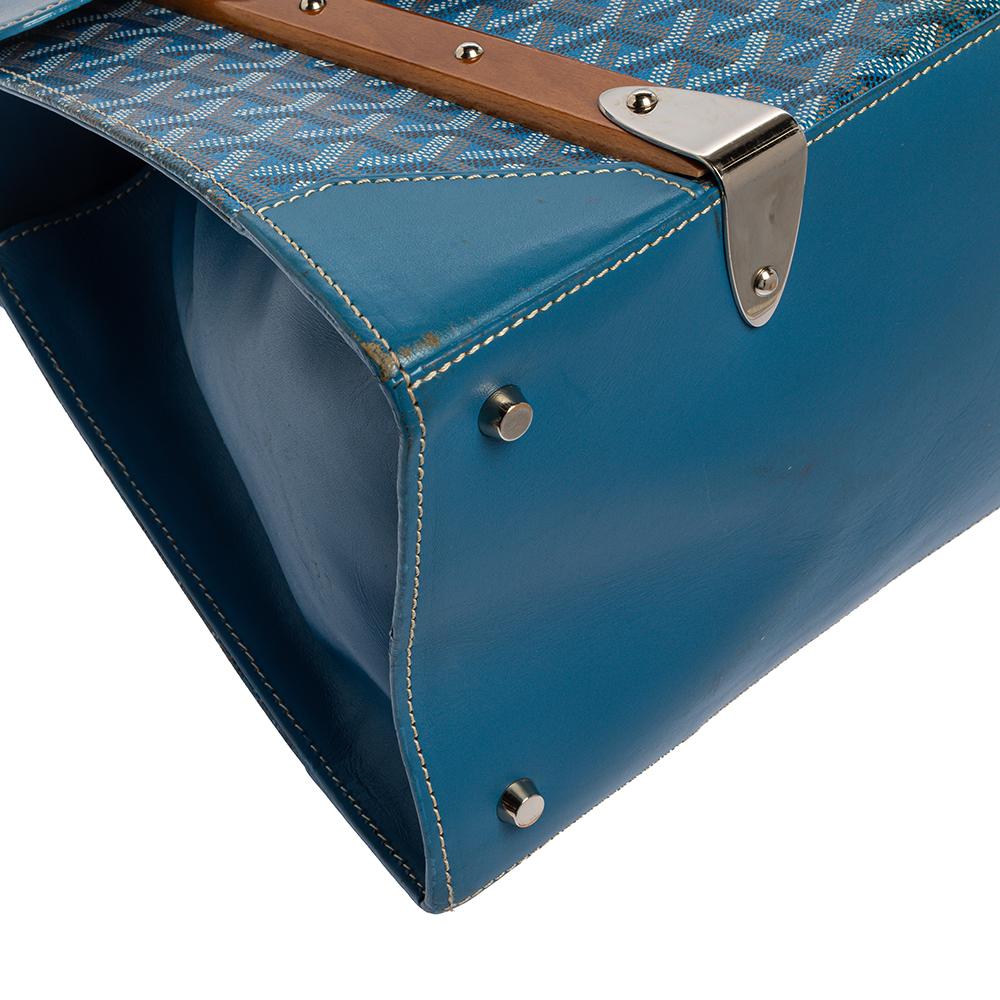 Women's Goyard Blue Goyardine Coated Canvas and Leather Saigon Top Handle Bag