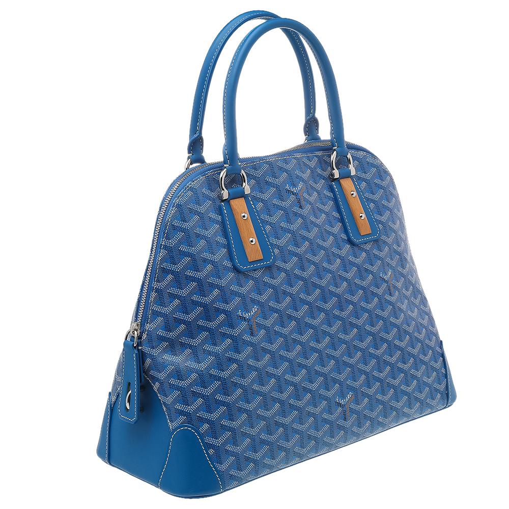 Women's Goyard Blue Goyardine Coated Canvas and Leather Vendôme PM Bag