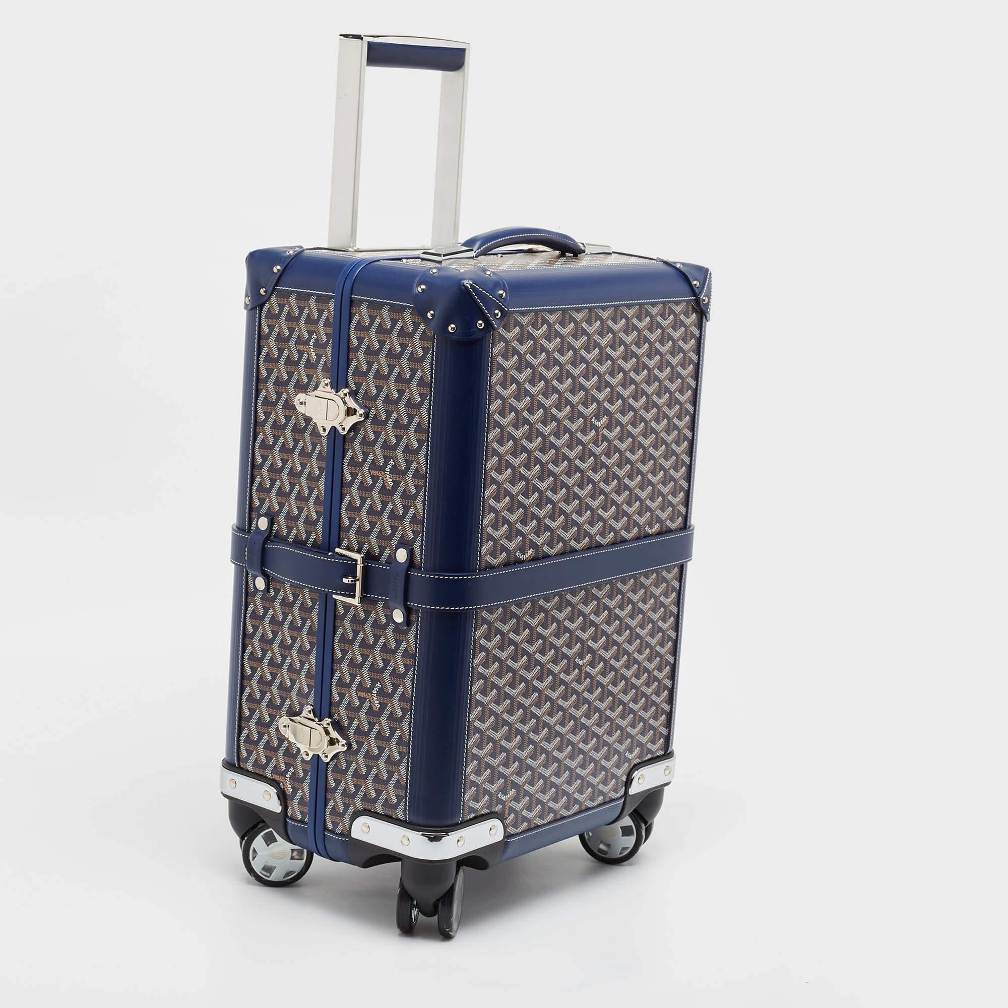 Black Goyard Blue Goyardine Coated Canvas Bourget PM Trolley Case