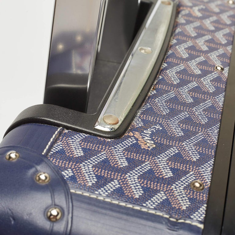 Goyard Blue Ine Coated Canvas Striped and Leather Bourget PM Trolley