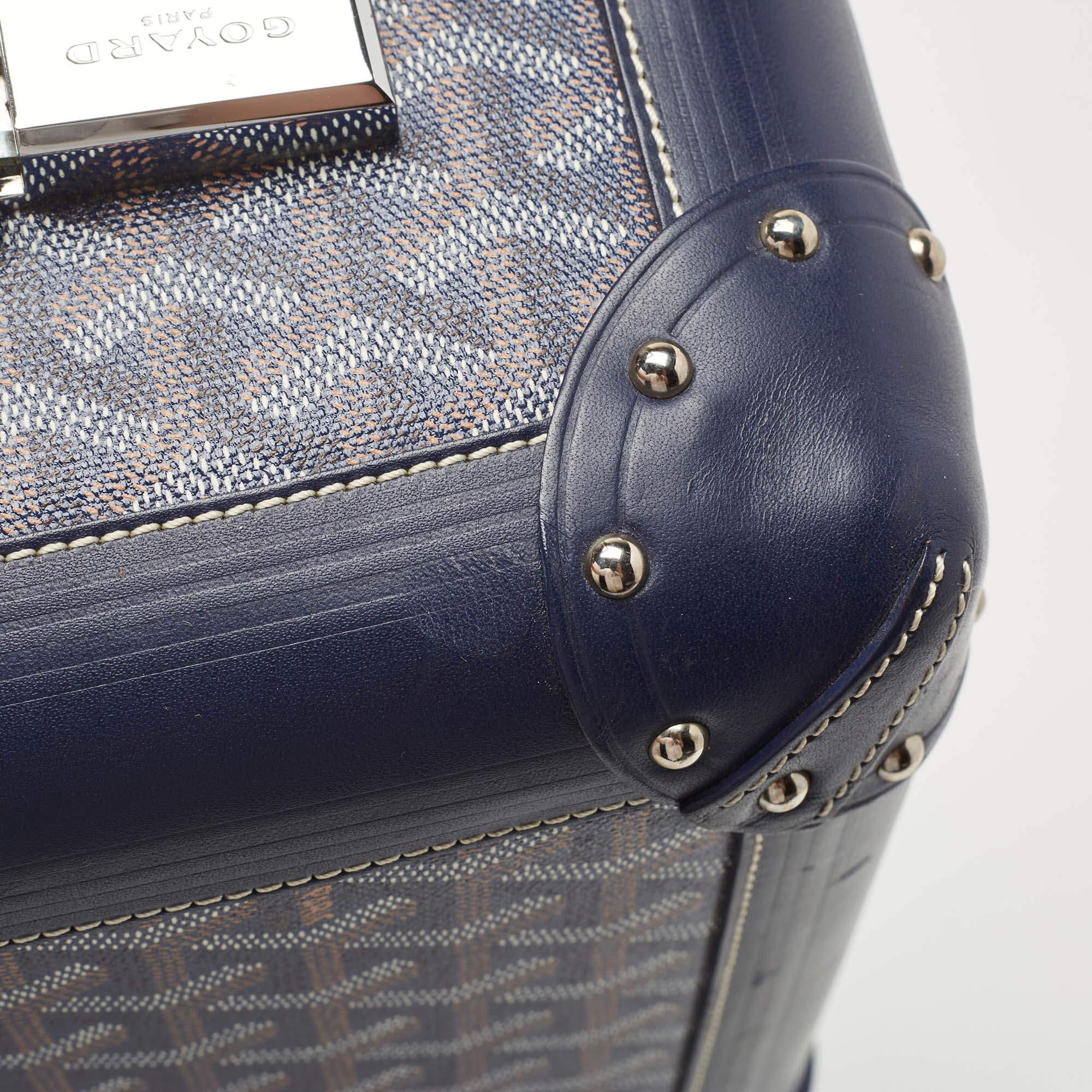 Goyard chariot Bourget PM bleu en toile enduite Goyardine rayée et cuir 7