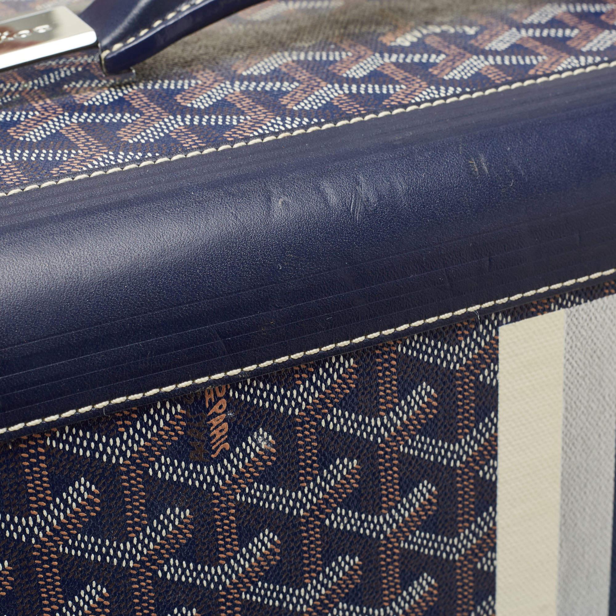 Goyard Blue Goyardine Coated Canvas Striped and Leather Bourget PM Trolley 8