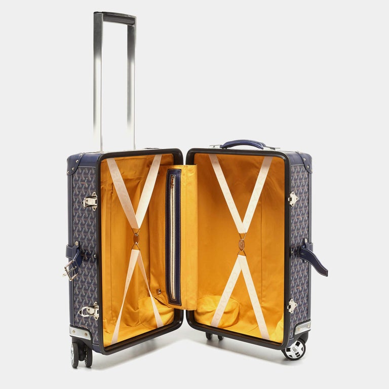 Goyard Blue Goyardine Coated Canvas Striped and Leather Bourget PM Trolley  For Sale at 1stDibs