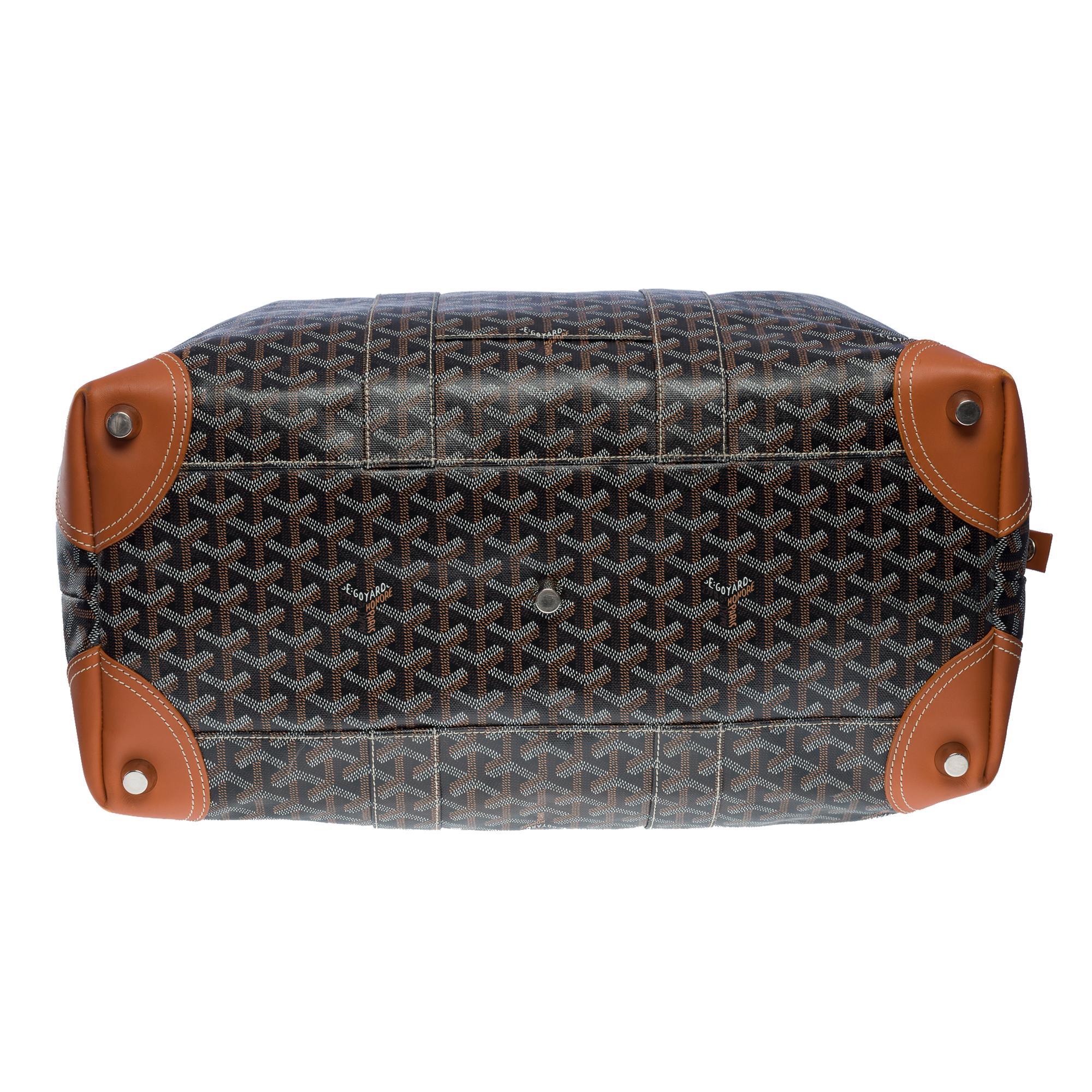 Sac de voyage Goyard Boeing 45 en toile Goyardine noire/marron et cuir, SHW 5