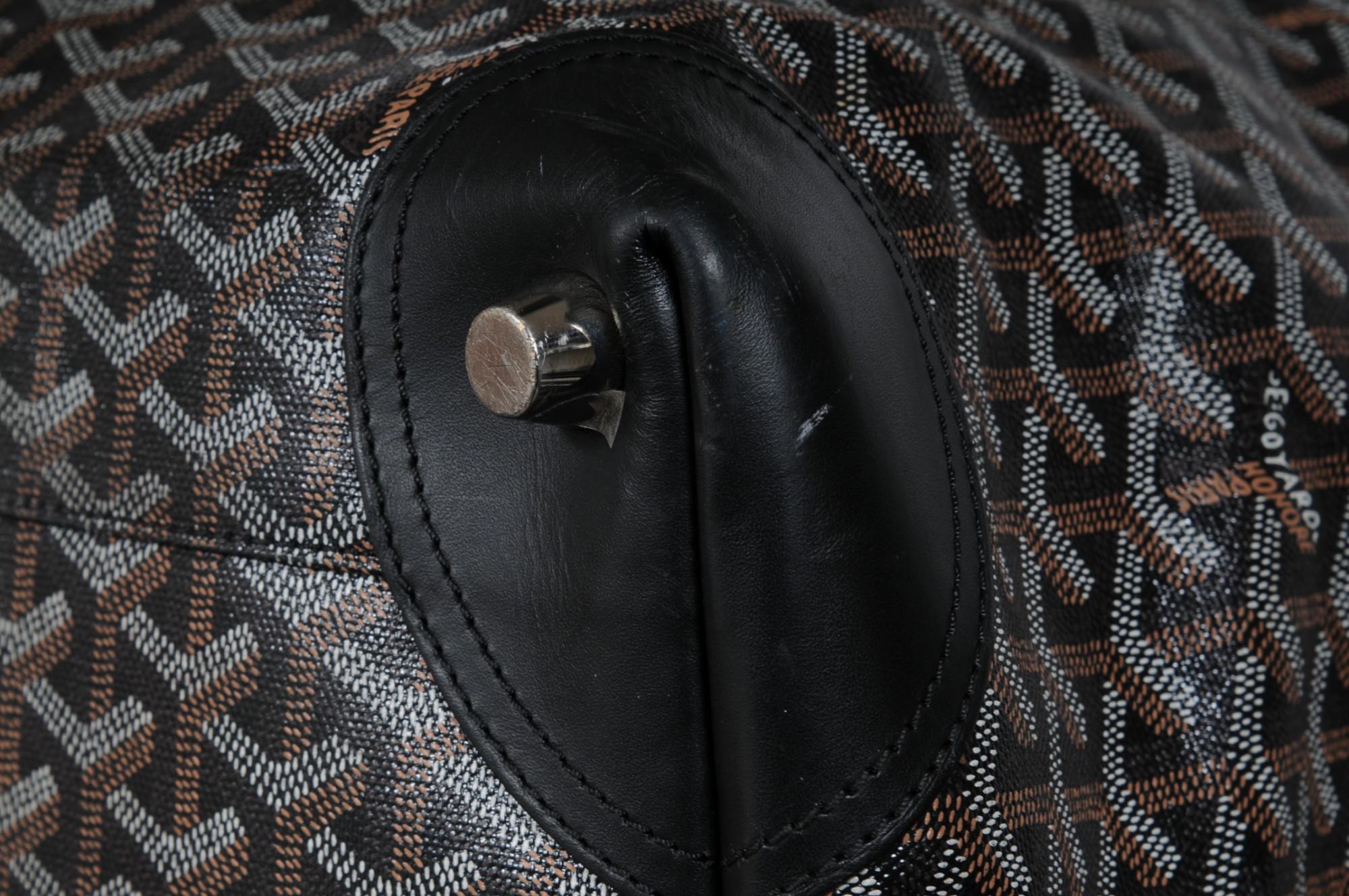 Goyard Boeing 65 Schwarz Braun Leder Duffle Travel Carry On Urlaub Wochenendtasche im Angebot 11