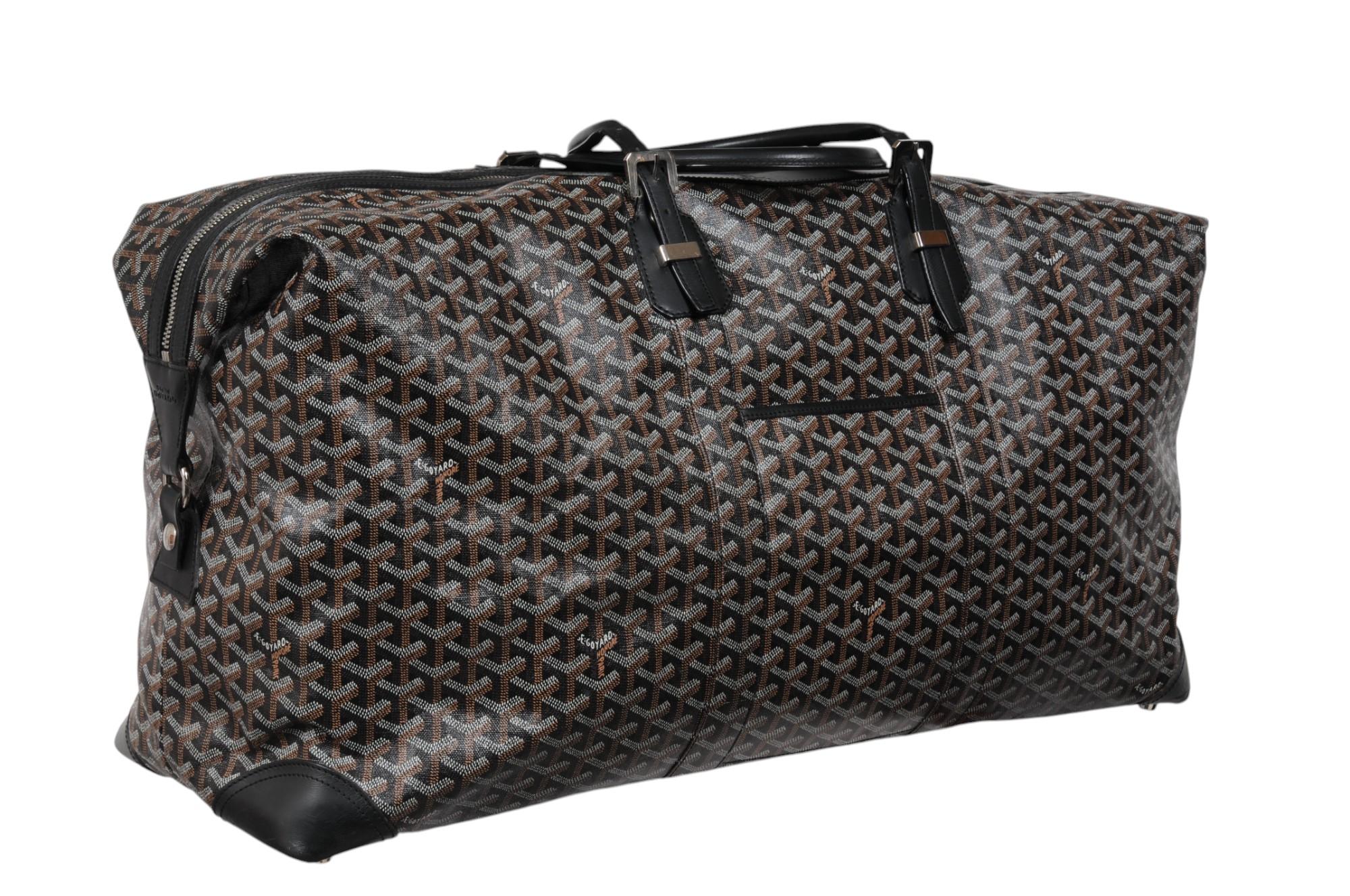 Goyard Boeing 65 Schwarz Braun Leder Duffle Travel Carry On Urlaub Wochenendtasche im Angebot 1