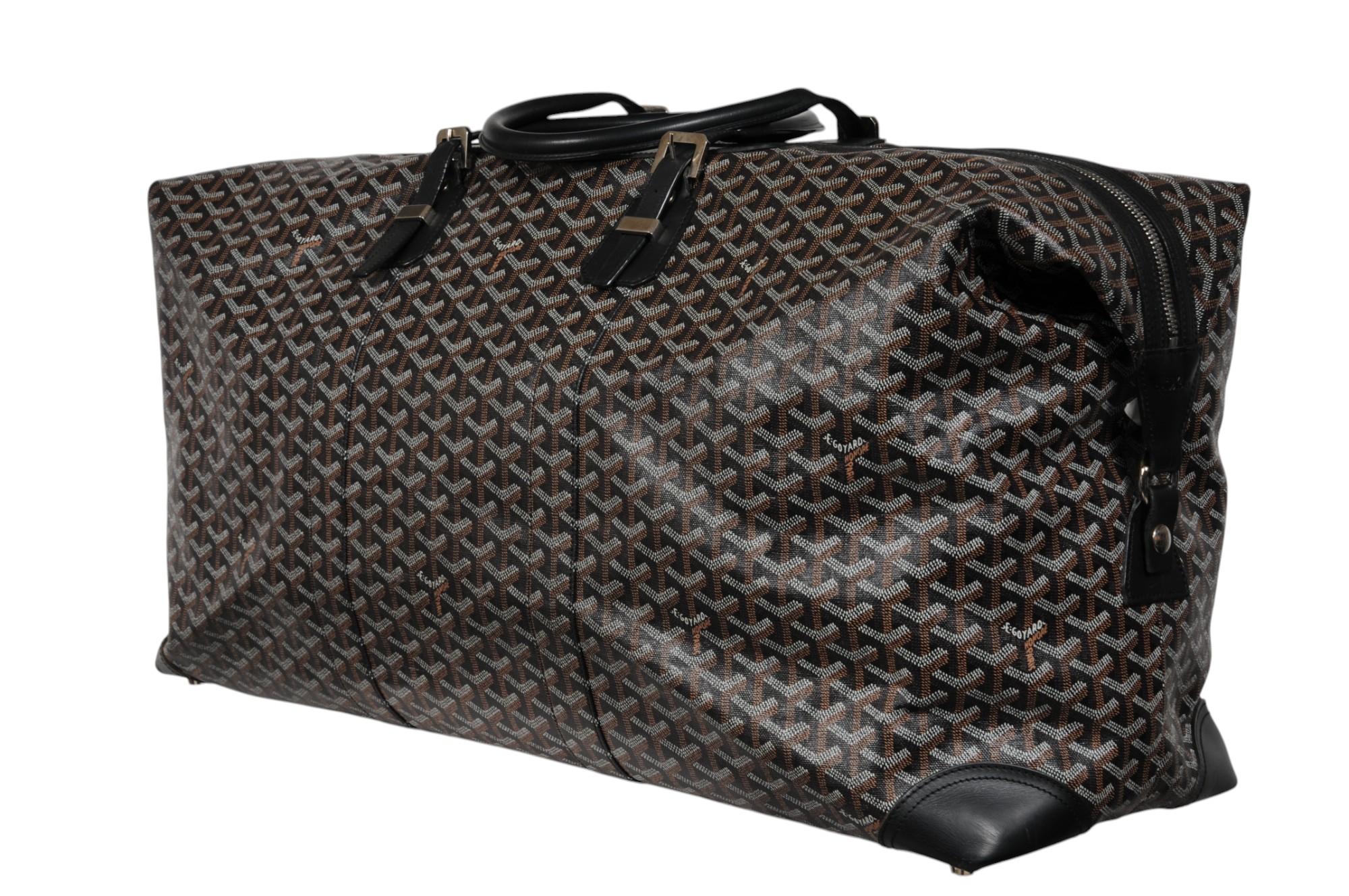 Goyard Boeing 65 Schwarz Braun Leder Duffle Travel Carry On Urlaub Wochenendtasche im Angebot 3