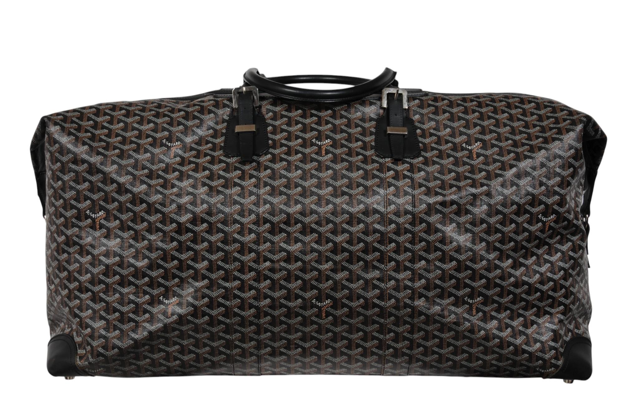 Goyard Boeing 65 Schwarz Braun Leder Duffle Travel Carry On Urlaub Wochenendtasche im Angebot 4
