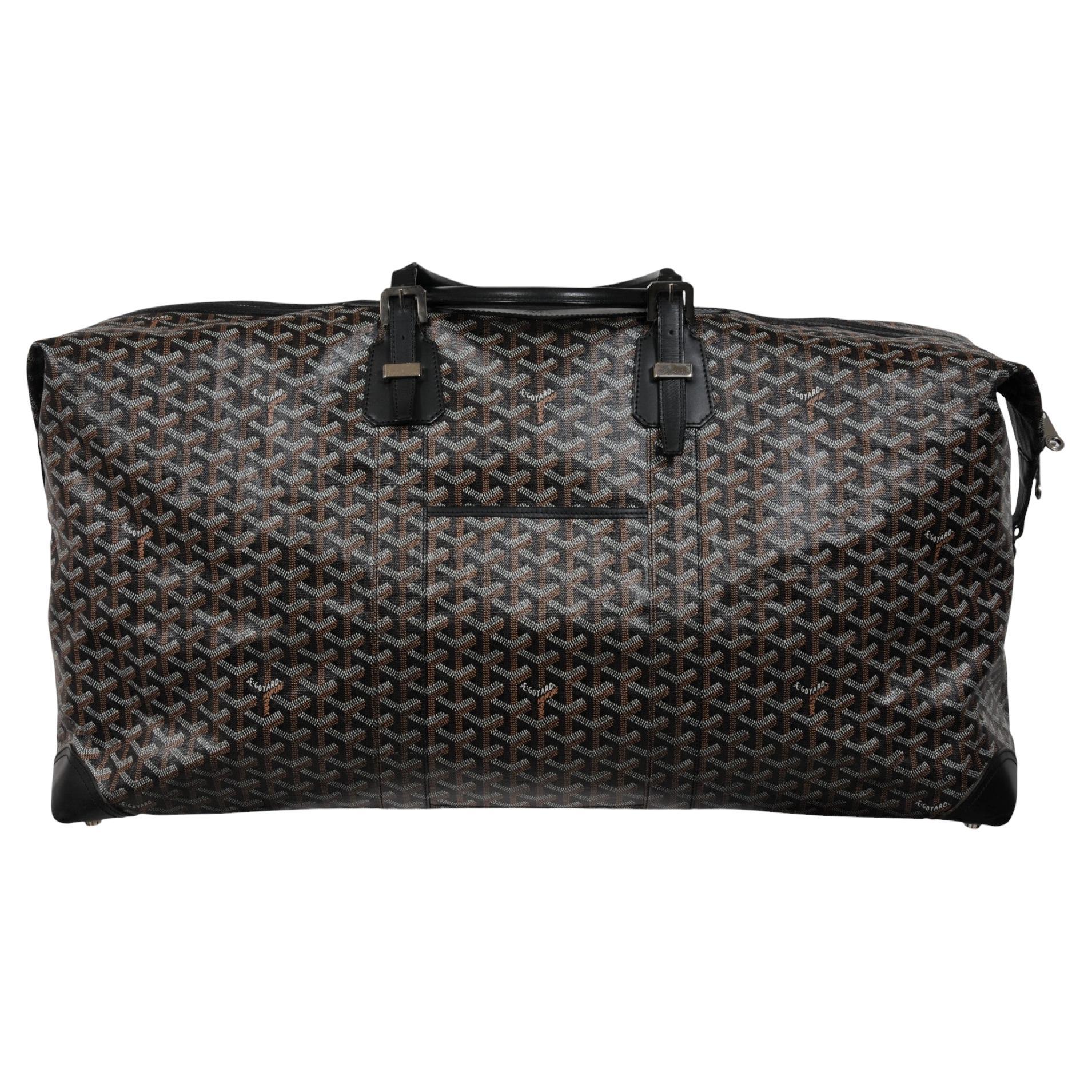 Goyard Boeing 65 Black Brown Leather Duffle Travel Carry On Vacation Weekend Bag