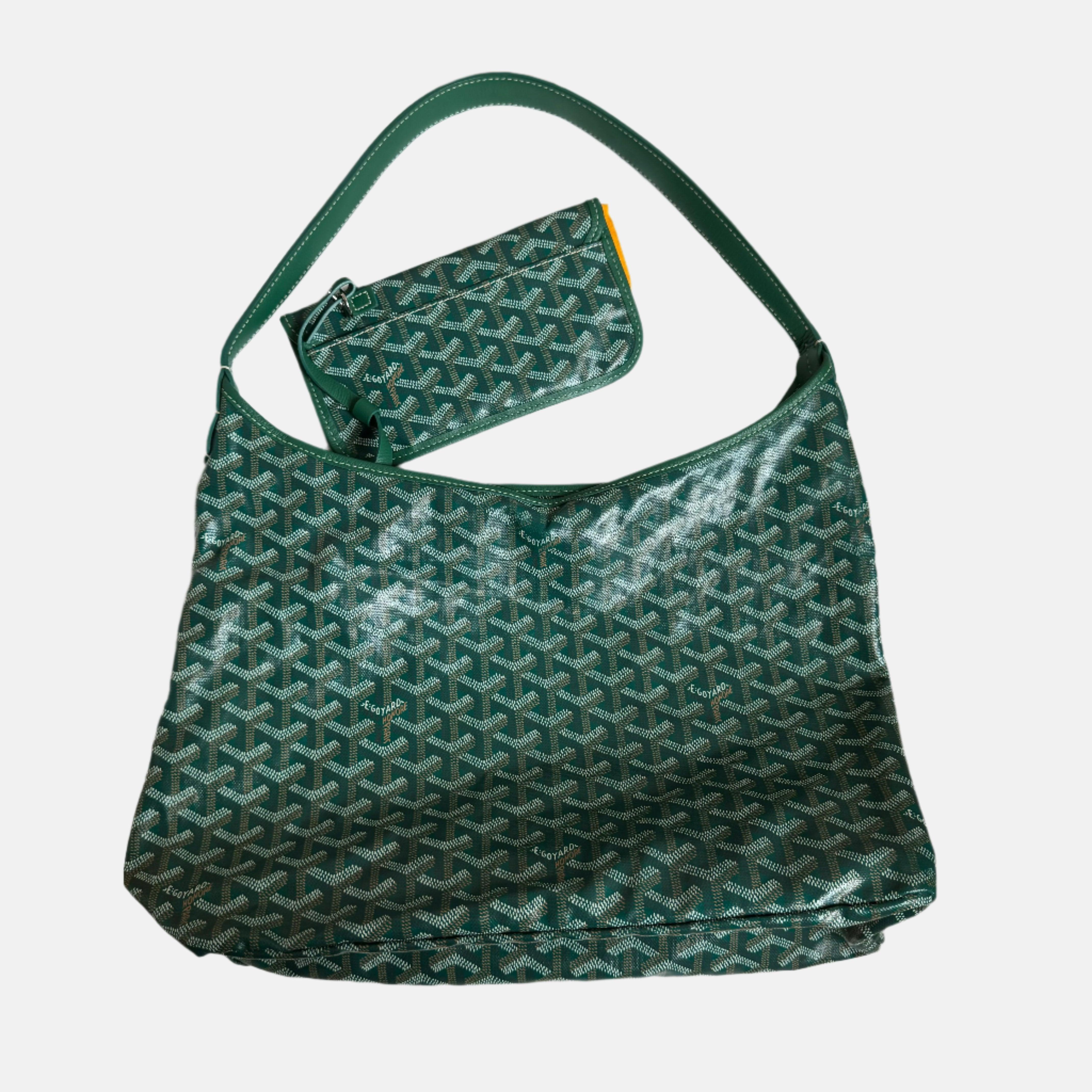 Goyard Bohame Hobo Shoulder Bag Green
 These are professional photos of the actual bag offered
 Condition: Very good condition 
 Light rubbing and smudging of the pattern near the opening one one side. The other side and corners are in very good