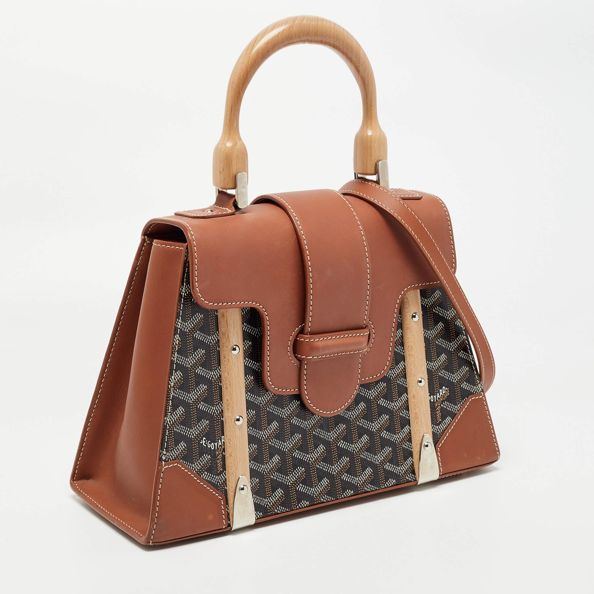 Goyard Brown Coated Canvas and Leather PM Saigon Top Handle Bag In Good Condition In Dubai, Al Qouz 2