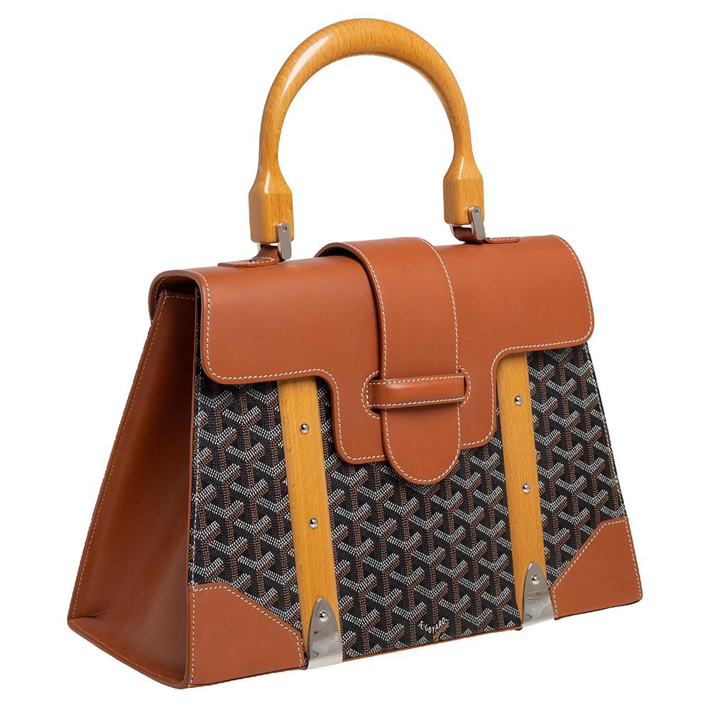 Goyard Brown/Cognac Coated Canvas and Leather Saigon Top Handle Bag In Good Condition In Dubai, Al Qouz 2