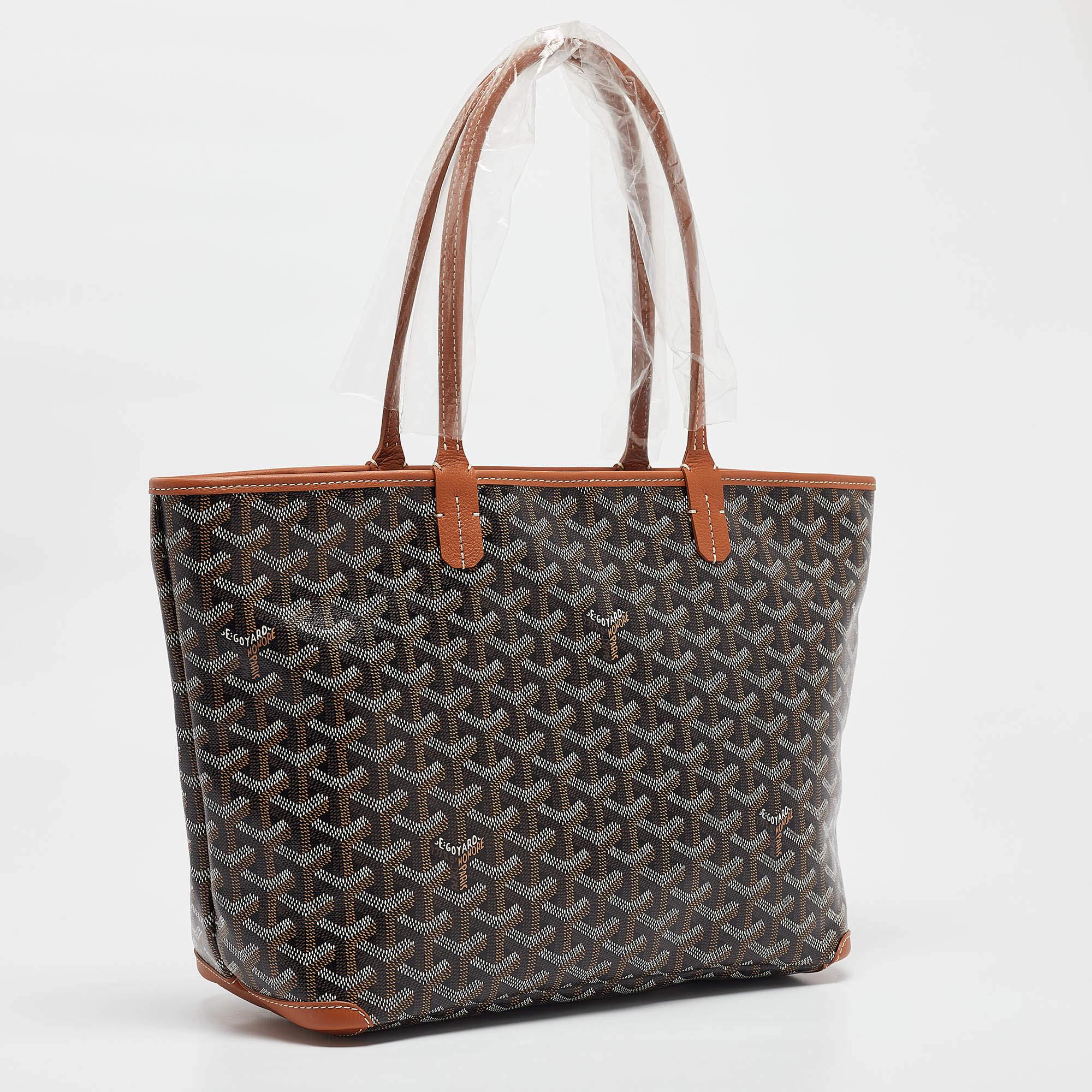 Black Goyard Brown Goyardine Coated Canvas and Leather Artois PM Tote