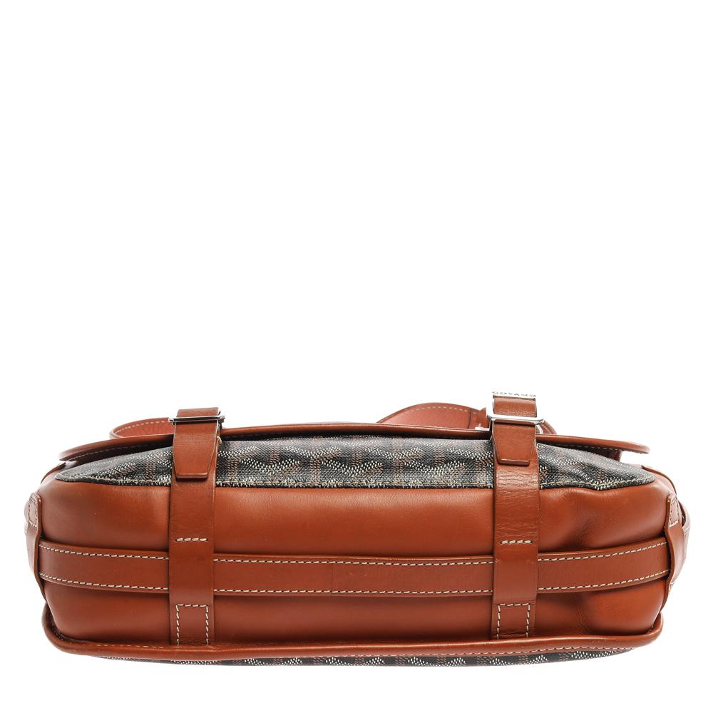 Goyard Braun Goyardine beschichtetem Segeltuch und Leder Belvedere MM Satteltasche Damen