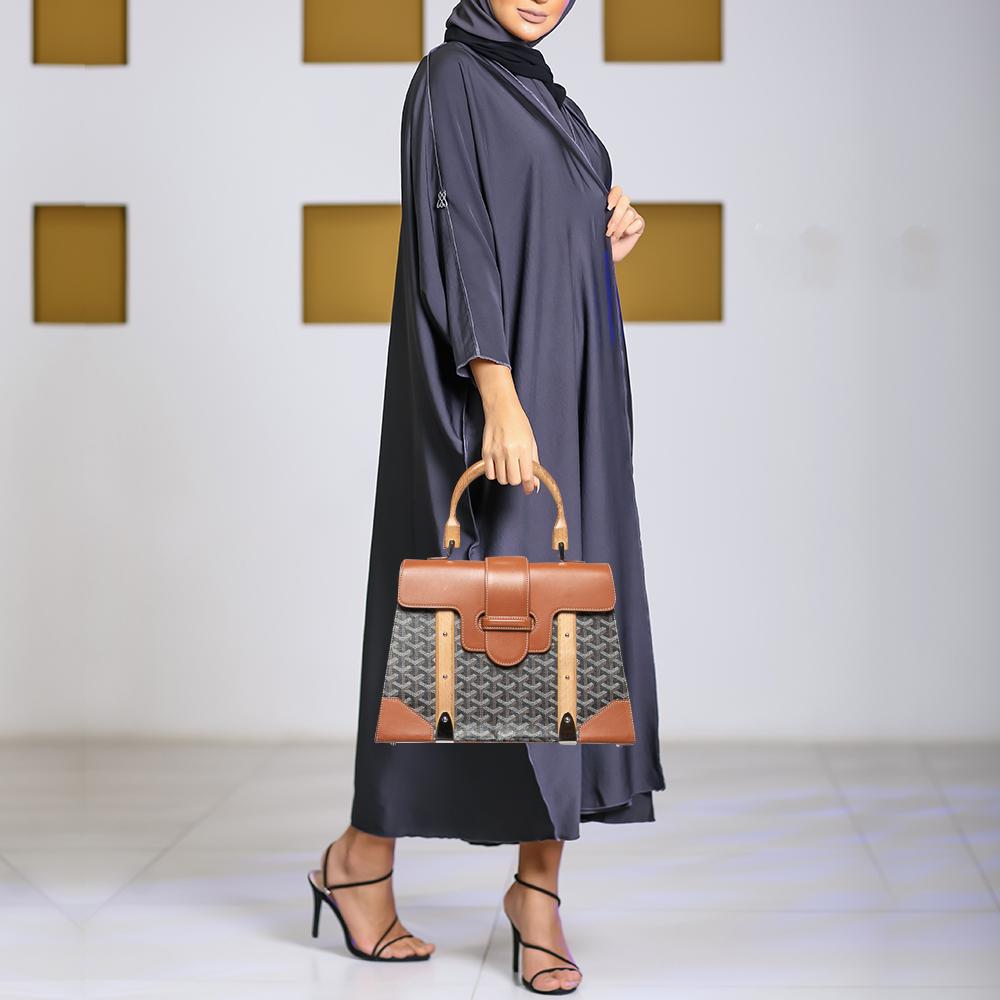 Goyard Brown Goyardine Coated Canvas and Leather Saigon MM Top Handle Bag In Good Condition In Dubai, Al Qouz 2
