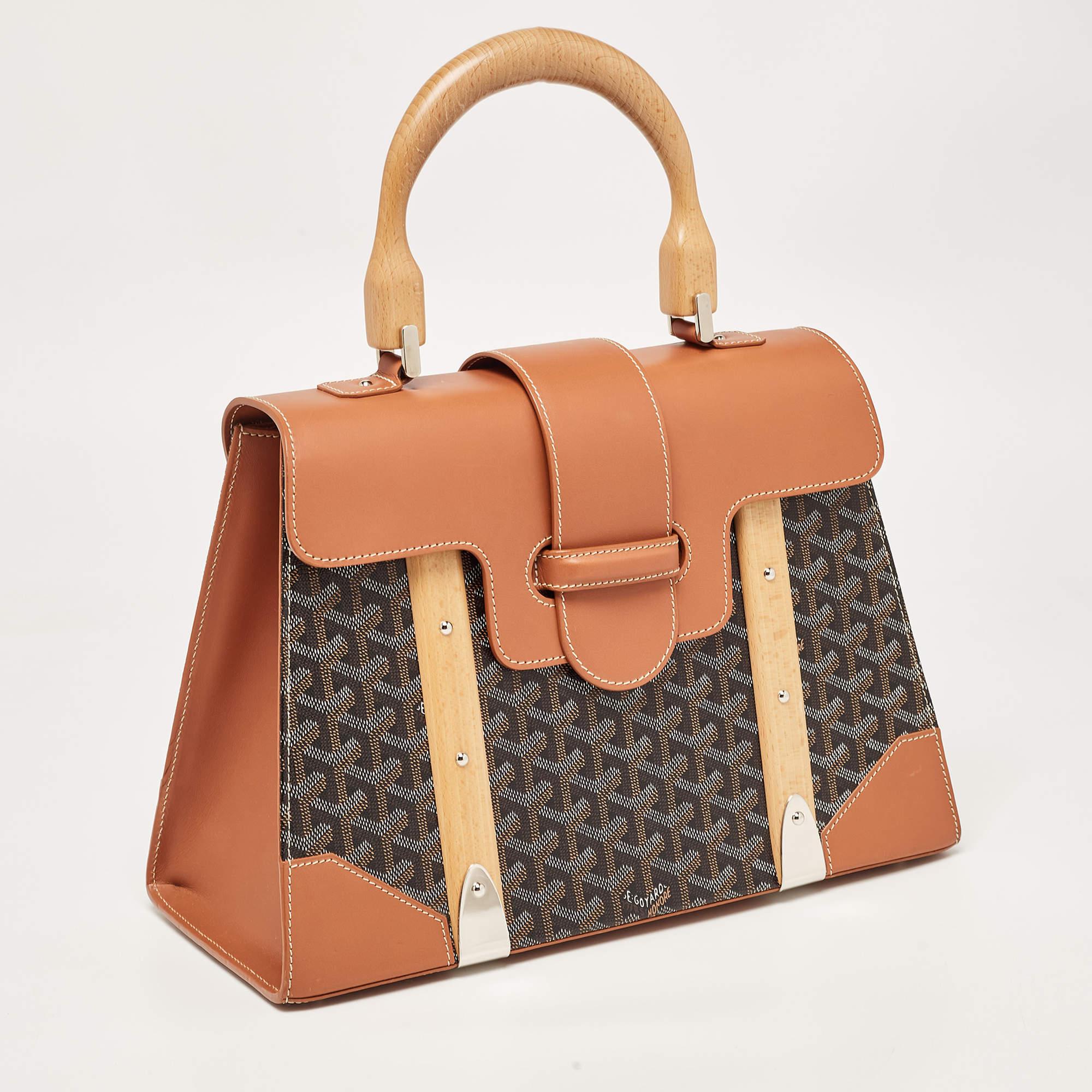 Goyard Brown Goyardine Coated Canvas and Leather Saigon MM Top Handle Bag In Excellent Condition In Dubai, Al Qouz 2