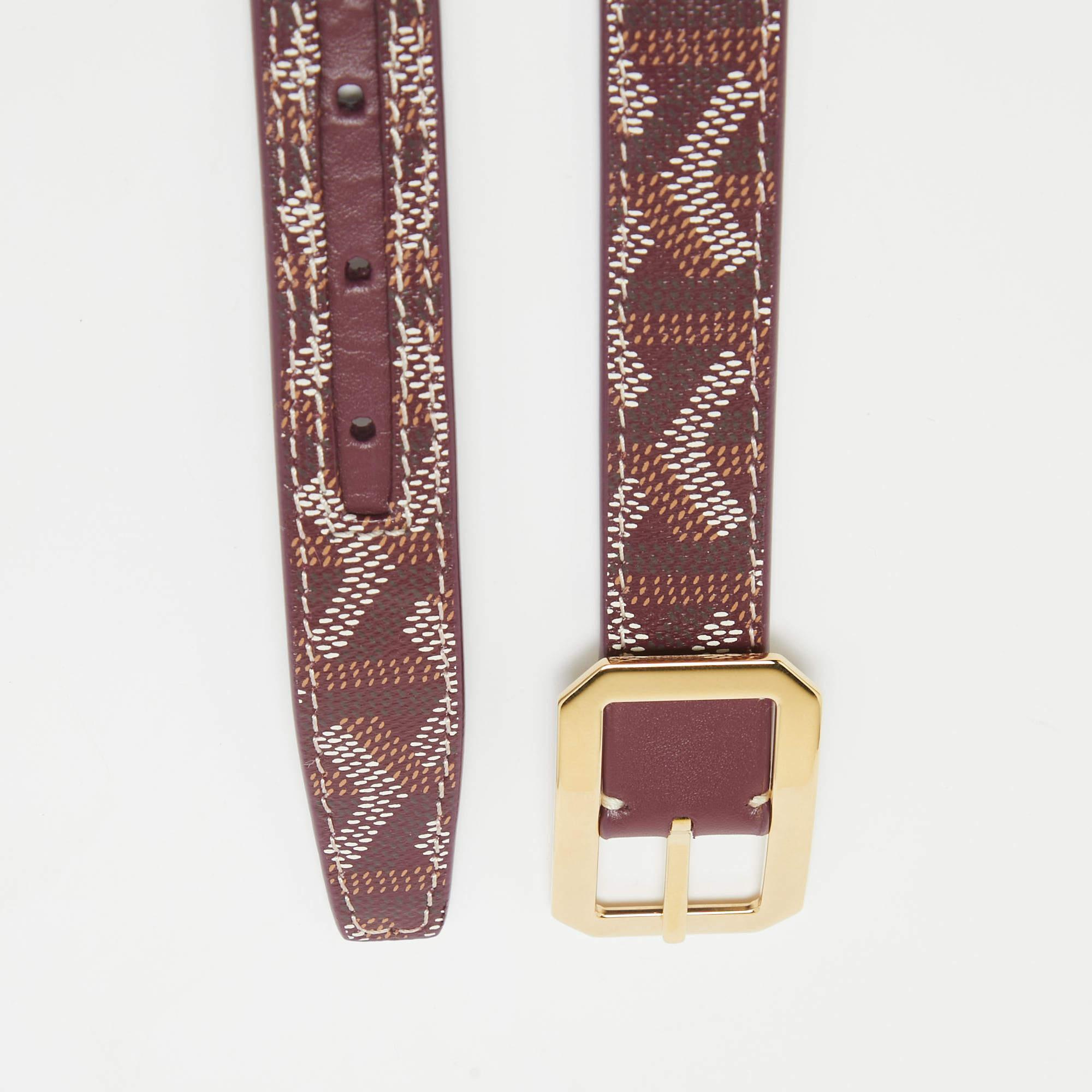 Goyard Burgundy Goyardine Coated Canvas and Leather Rudy Belt 75 CM In Good Condition In Dubai, Al Qouz 2