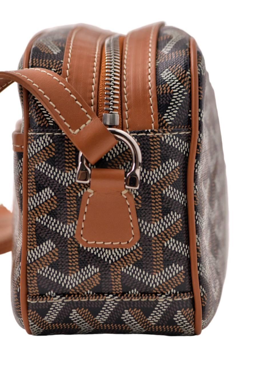 Black Goyard Cap-Vert PM Goyardine Canvas Brown Leather Crossbody Bag For Sale