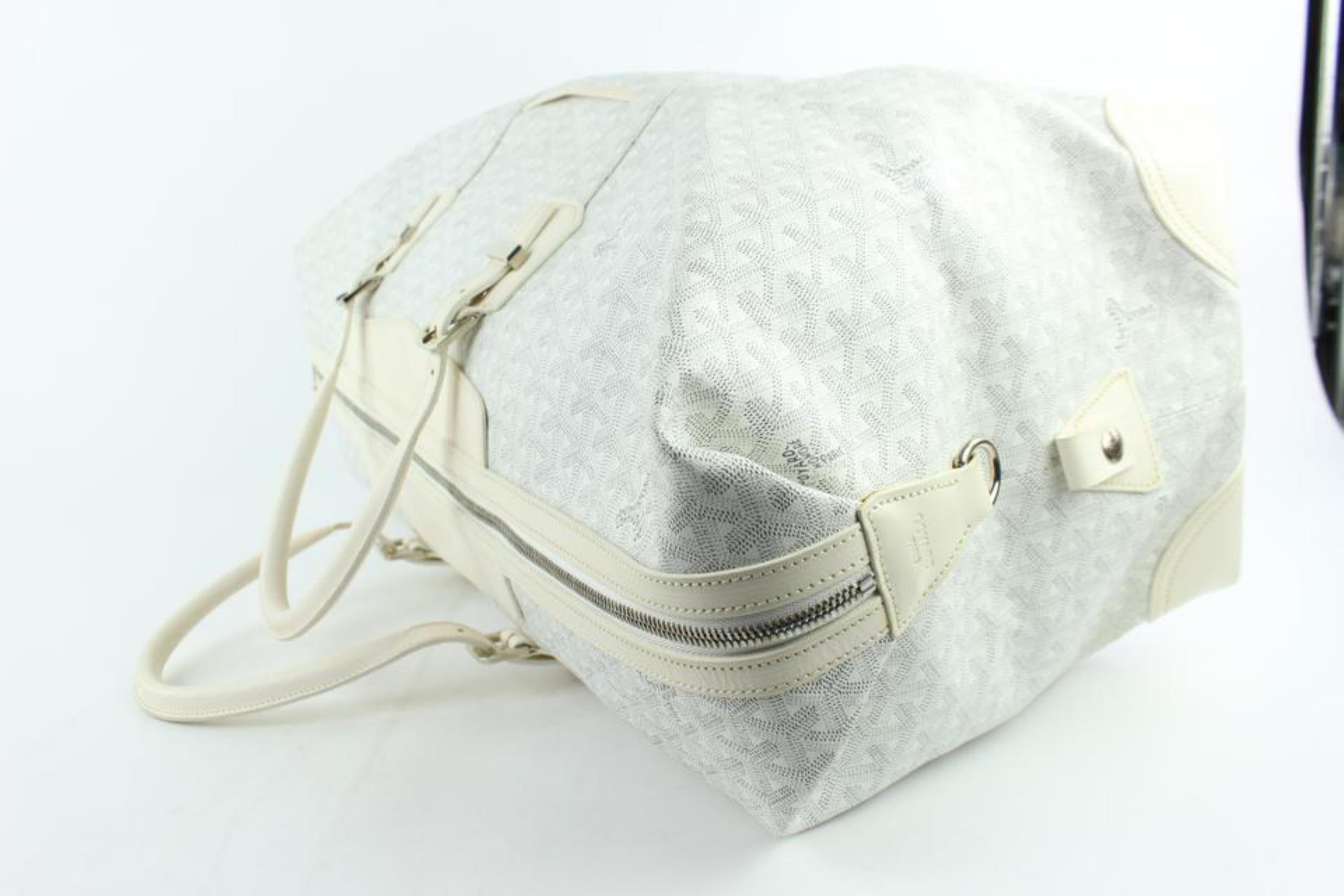 Goyard Chevron Boeing Duffle 15mz0114 Weiß beschichtetes Segeltuch Weekend/ Travel Bag (Grau) im Angebot