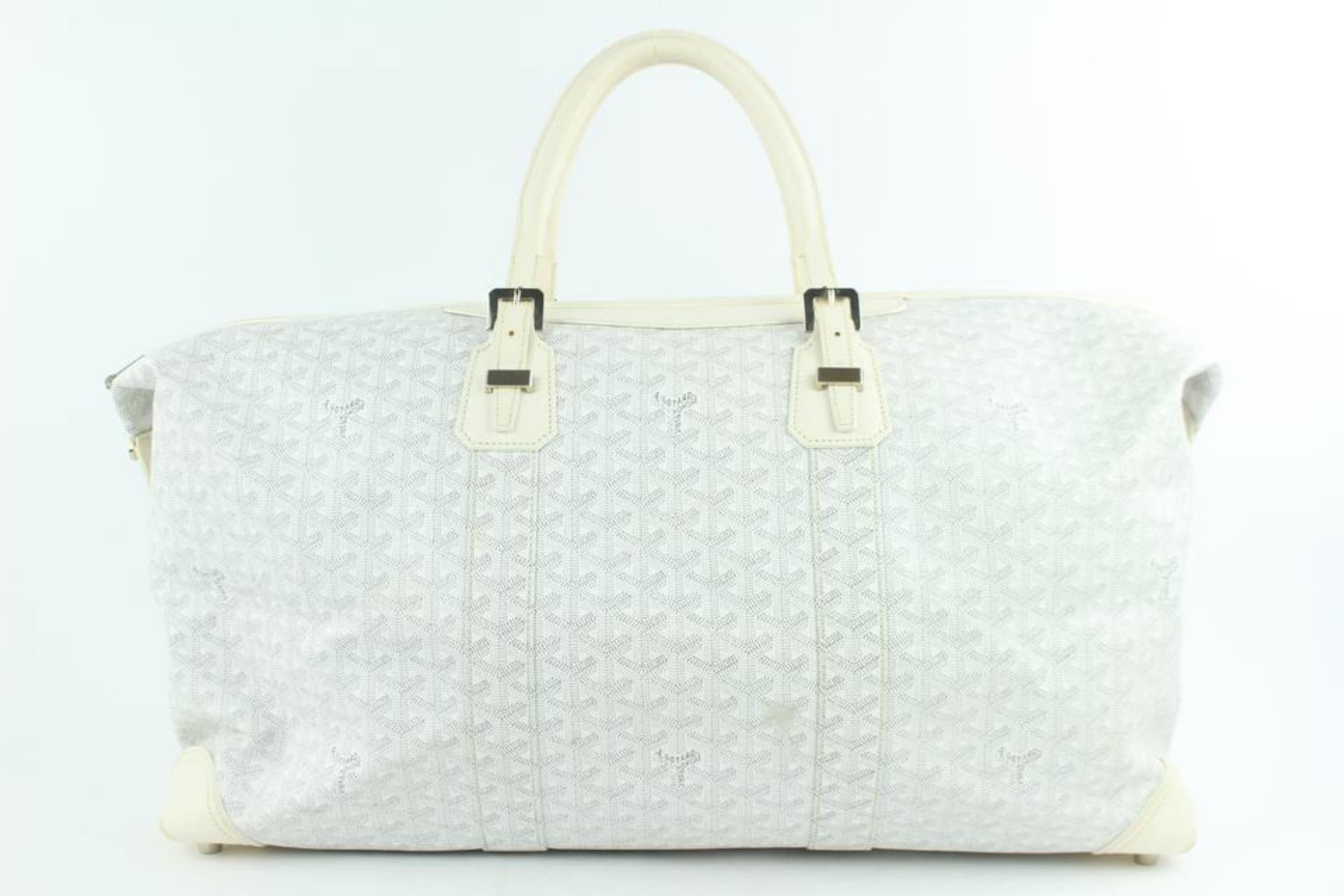 Women's Goyard Chevron Boeing Duffle 15mz0114 White Coated Canvas Weekend/Travel Bag For Sale