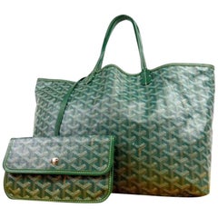 Goyard Chevron Goyardine St Louis with Pouch 231311 Green Coated Canvas Tote