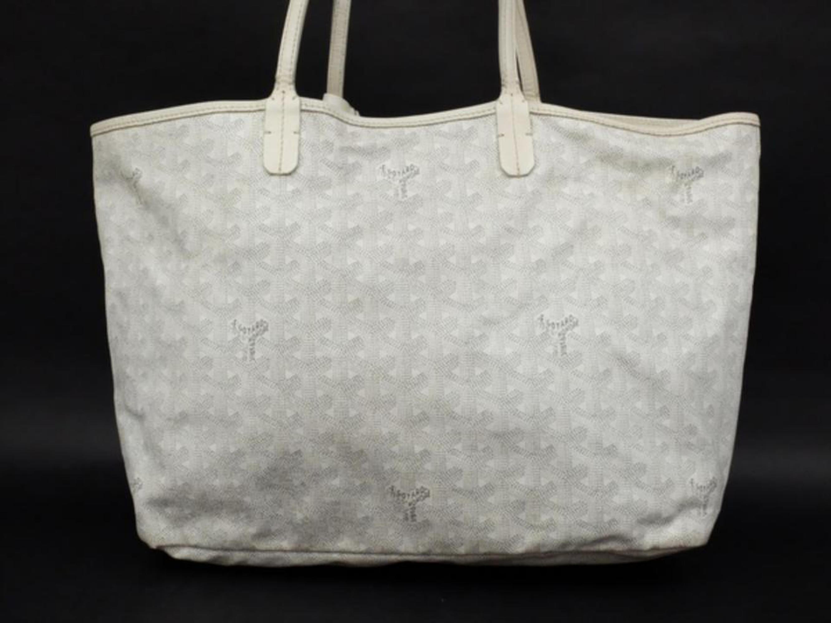 Goyard Chevron Goyardine St Louis with Pouch 232815 White Coated Canvas Tote For Sale 7