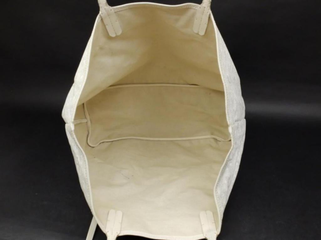 Gray Goyard Chevron Goyardine St Louis with Pouch 232815 White Coated Canvas Tote For Sale