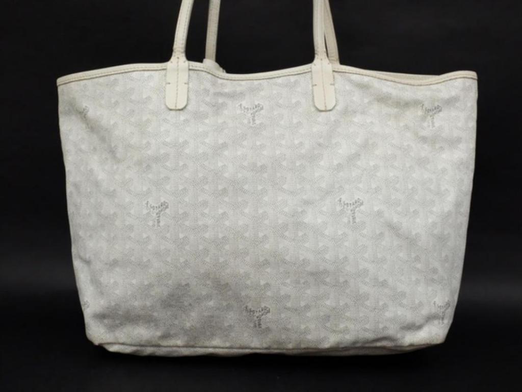 Goyard Chevron Goyardine St Louis with Pouch 232815 White Coated Canvas Tote For Sale 2