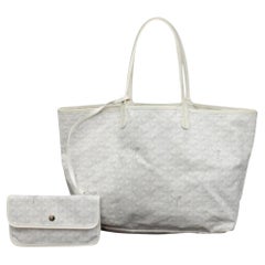 Goyard Chevron Goyardine St Louis with Pouch 233790 White Coated Canvas Tote