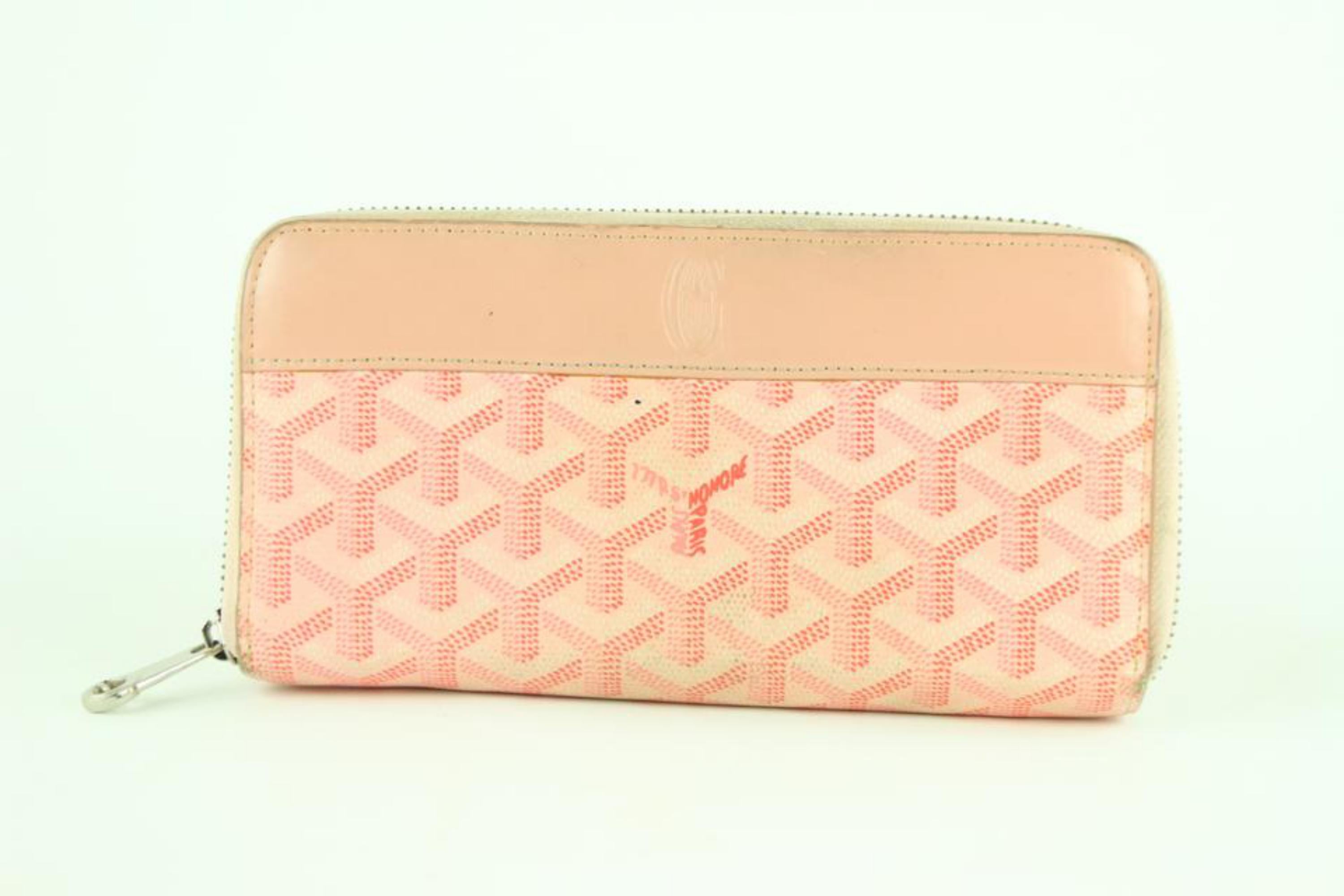 Goyard Chevron Matignon Long Zip Around Wallet 231790 Pink Coated Canvas Clutch For Sale 3